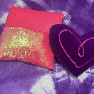 Pink Sequin and Purple Heart Pillows